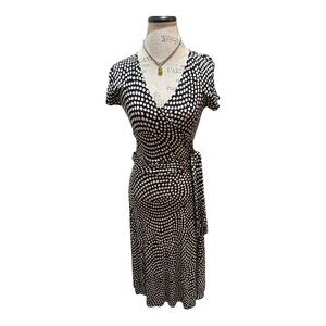 Talbots Petite Sz. 2 Black & White Polka Dot Mock Wrap V-Neck Short Sleeve Dress